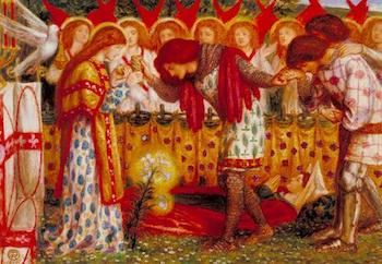 How Sir Galahad, Sir Bors and Sir Percival Were Fed with the Sanct Grael; but Sir Percival's Sister Died by the Way 1864 by Dante Gabriel Rossetti 1828-1882