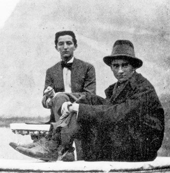 Franz Kafka (right) with Max Brod’s younger brother, Otto, at the Castel Toblino near Trento, Italy, 1909
