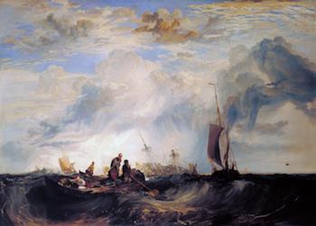 Entrance of the Meuse: Orange-Merchant on the Bar, Going to Pieces; Brill Church bearing S. E. by S., Masensluys E. by S. exhibited 1819 by Joseph Mallord William Turner 1775-1851